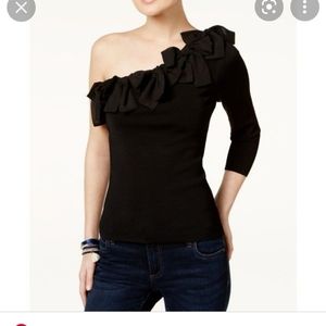 Black one shoulder ruffle top